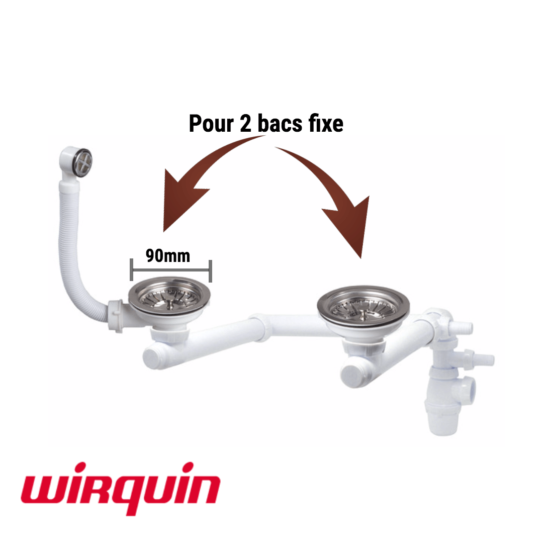Vidage 2 bacs trop-plein Ø 90 mm - WIRQUIN
