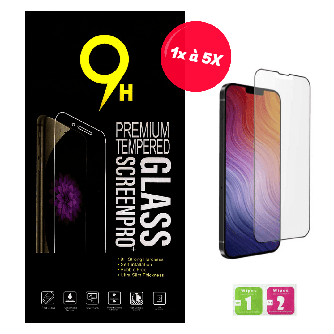 VERRE TREMPÉ POUR IPHONE 13 - 13 PRO - 13 PRO - NOIR 14 - 14 PRO - 14 PRO NOIR
